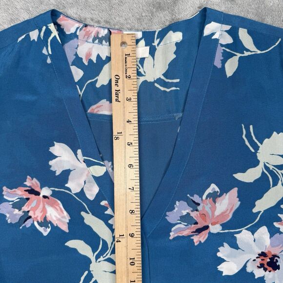Joie Shirt Womens Medium Blue Silk Floral Button Up Long Sleeve Blouse Spring - Picture 9 of 9